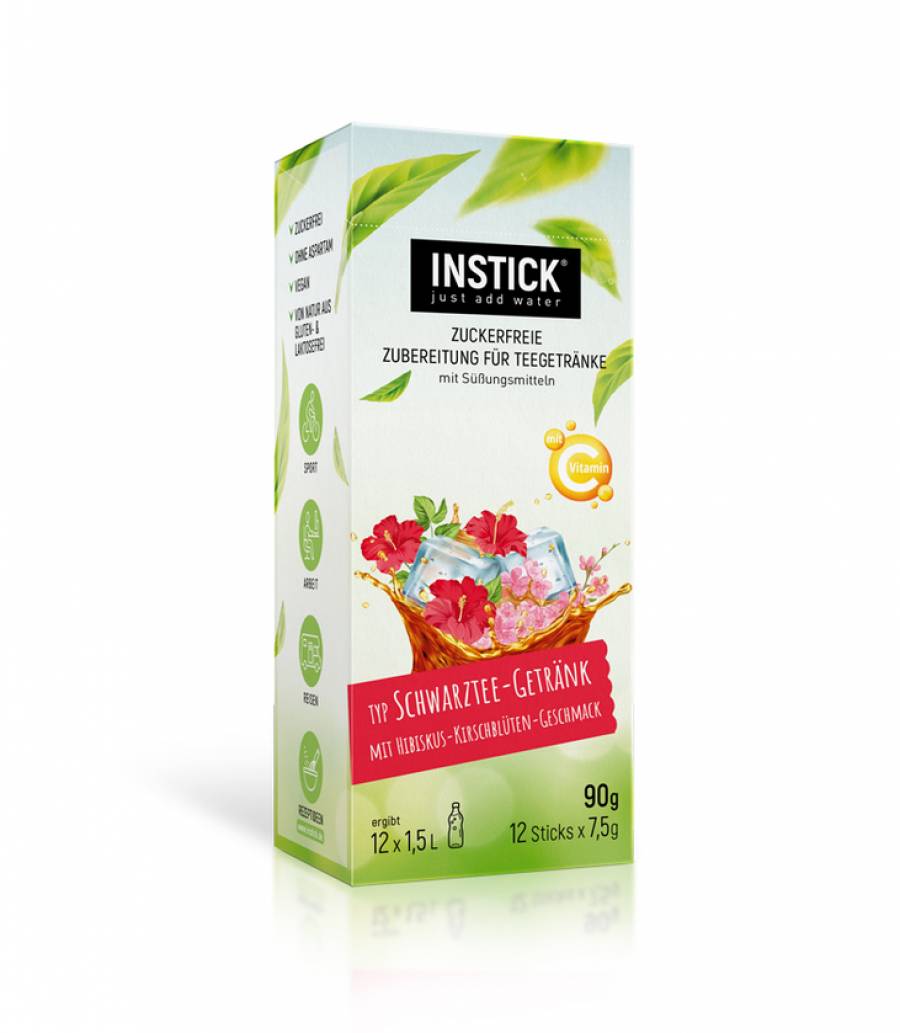 INSTICK Eistee Hibiskus-Kirschblüte (Schwarztee-Extrakt) für 12 x 1,5 L