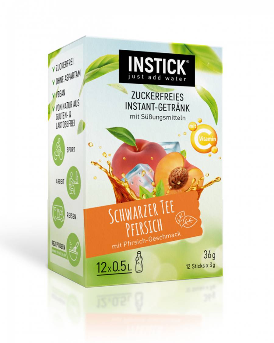 INSTICK Schwarzer Tee Pfirsich / Eistee Pfirsich 12-er Packung (für 12 x 0,5 L)