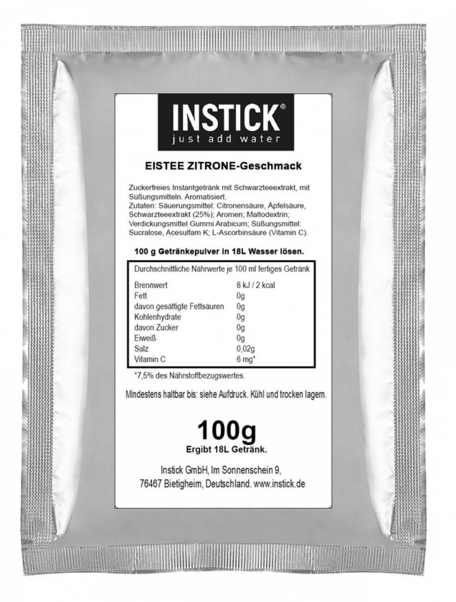 INSTICK Schwarzer Tee Zitrone / Eistee Zitrone 100g Packung (für 18 L)