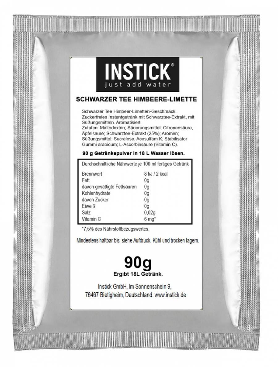 INSTICK Schwarzer Tee Himbeere-Limette / Eistee Himbeere-Limette 90g Packung (für 18 L)